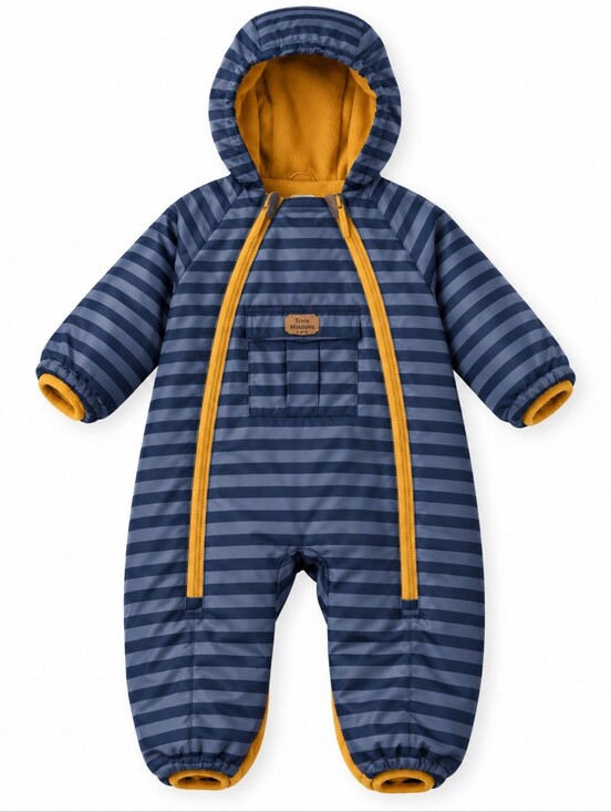 Other - Trois Moutons 18M Fleece Lined Hooded Snowsuit Blue Striped Baby One Piece